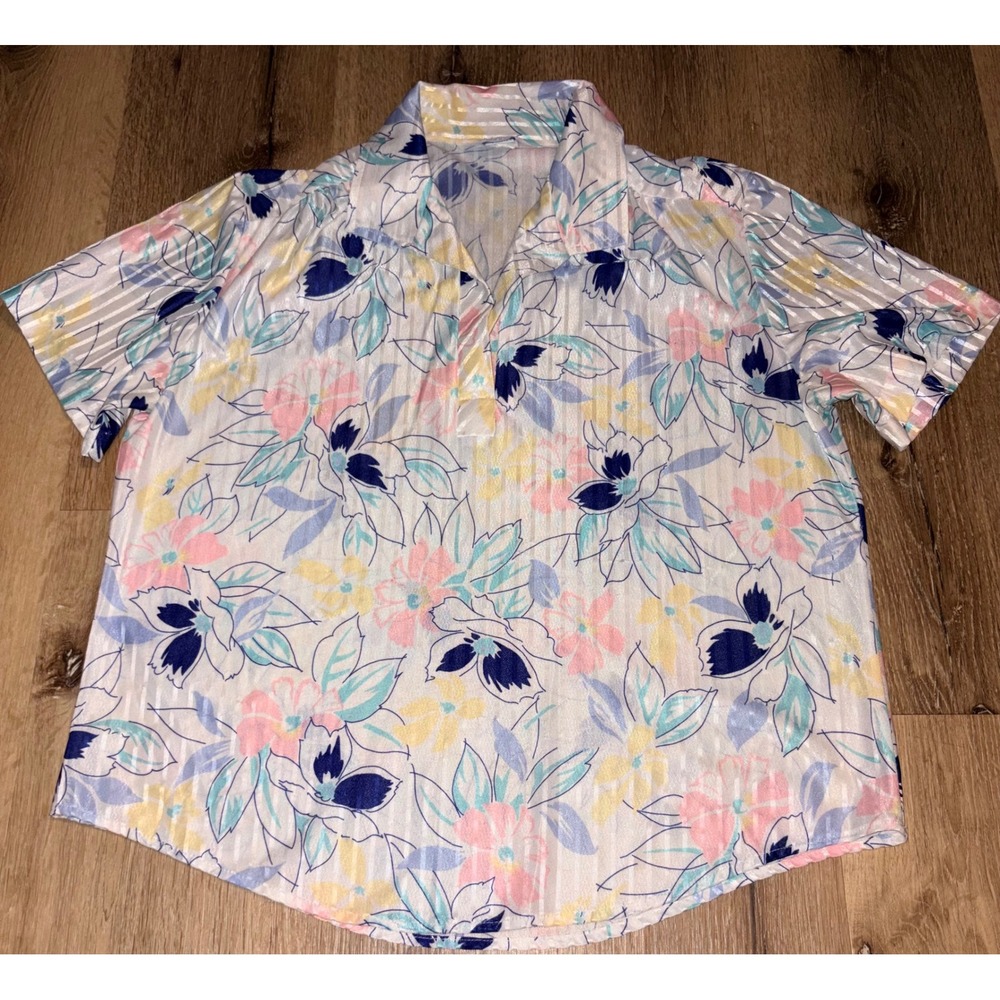 Vintage Cape Cod Match Mates Floral Pastel Blouse Short Sleeve Size18 FITS SMALL